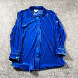 Soft‎ Surroundings Womens Button Down Shirt Velvet Blue Long Sleeve Collared Top